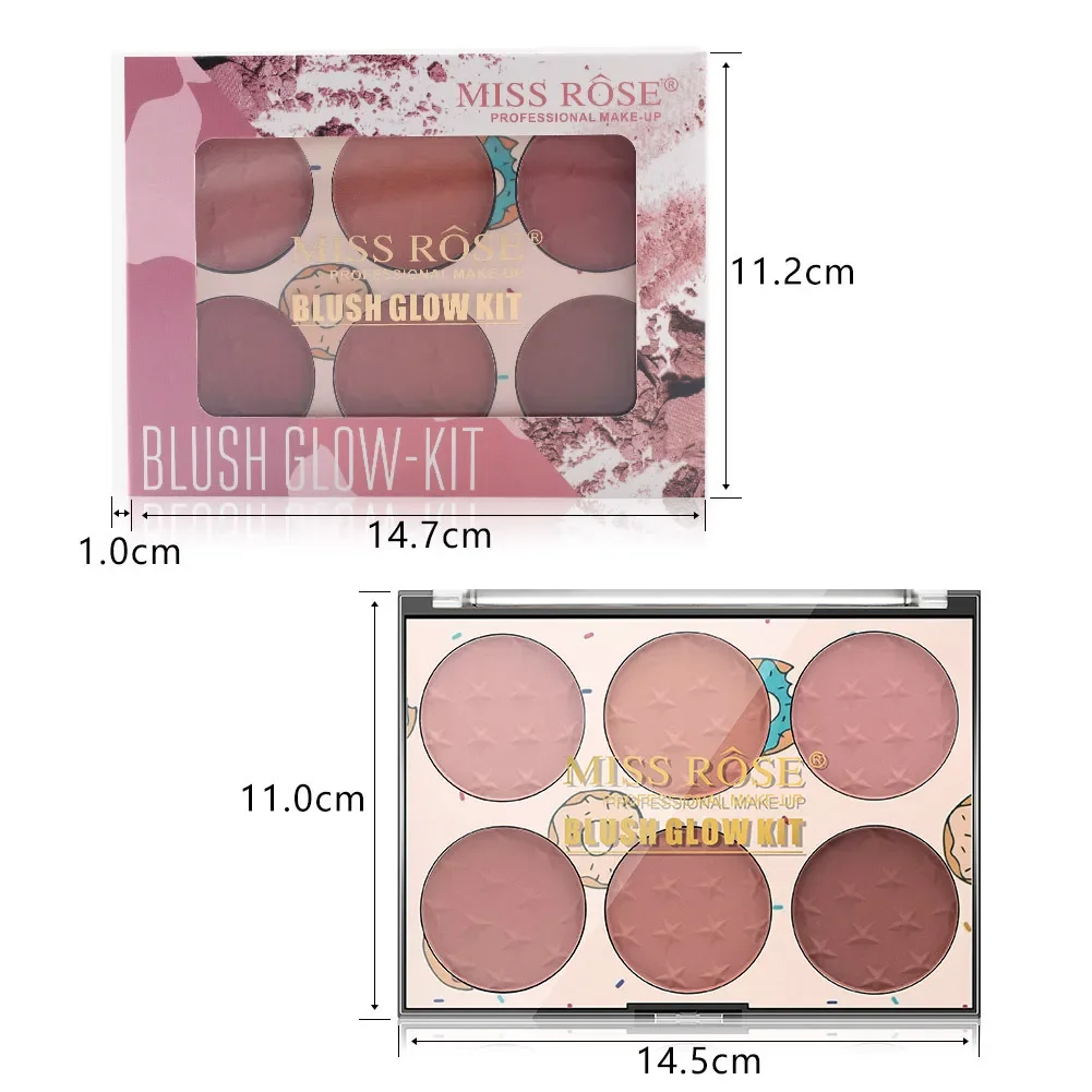 MISS ROSE 6 Color Natural Nude Face Blush Palette Makeup Sheer Coverage Blushe Baked Minerals Lightweight Blusher Plate Cosmetic