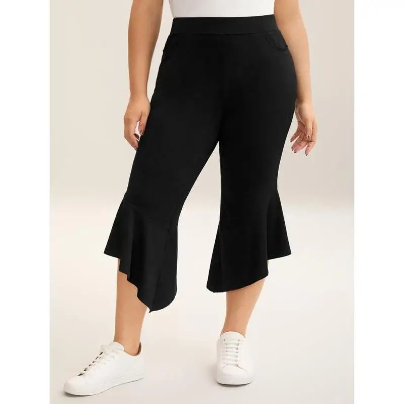 

Bla High Waist Fitting orts Asymmetric Hem Cross-Border New Sle Men's Casual Pants Straight Leg PVC Material ex