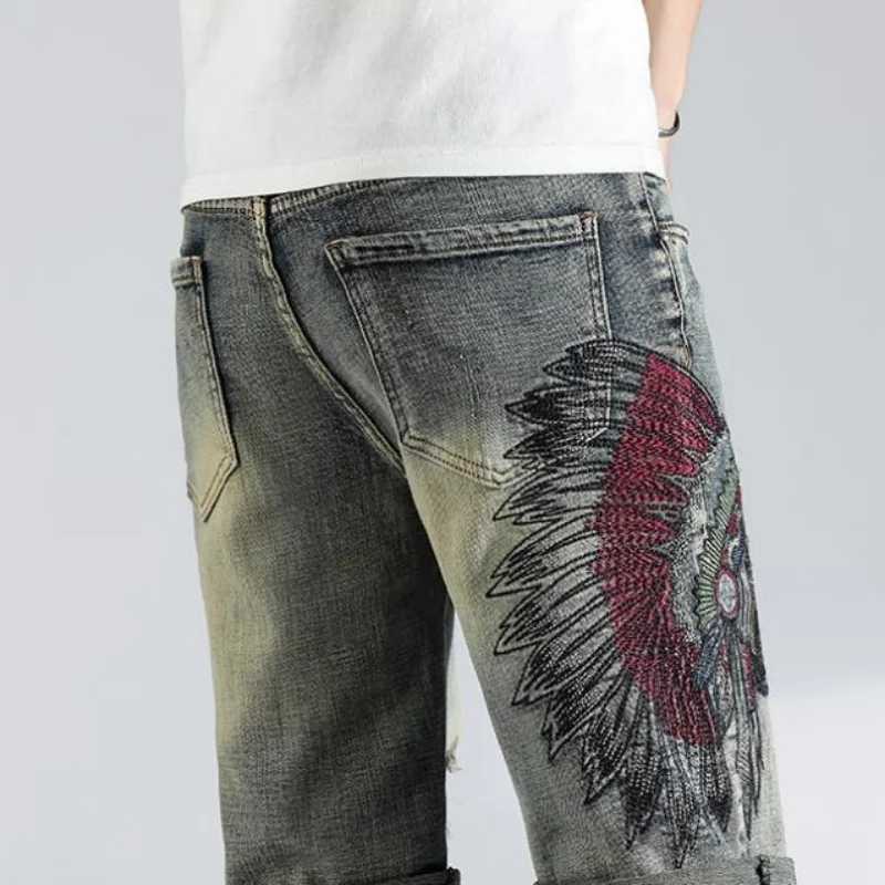 Zerrissene Grafik Herren kurze Jeans Hosen mehrfarbige männliche Jeans shorts Hip Hop koreanische Mode Sommer Vintage unhöflich blau verzweifelt