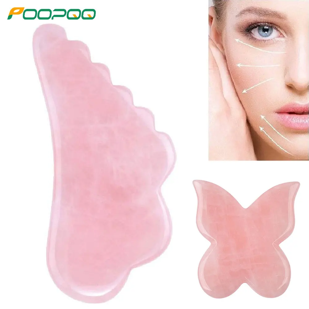 Outil de massage Gua Sha pour le visage et le corps, raclage de la peau, pierre de quartz rose, acupression, outils qualifiée aux rayés