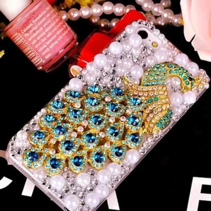 

Luxury Rhinestone Peacock Phone Cover Case, Glitter Bling, Pearl Rhinestone, Diamond, for iPhone 11, 12, 13, 14Pro MAX