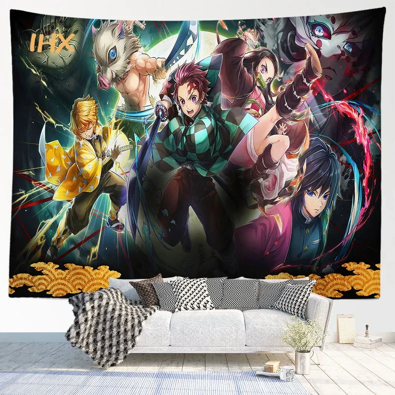 Japanese Anime Tapestry Wall Hanging Hippie Room Decor Demon Slayer Anime Cloth Wall Tapestry Bedroom Background Home Decorat #