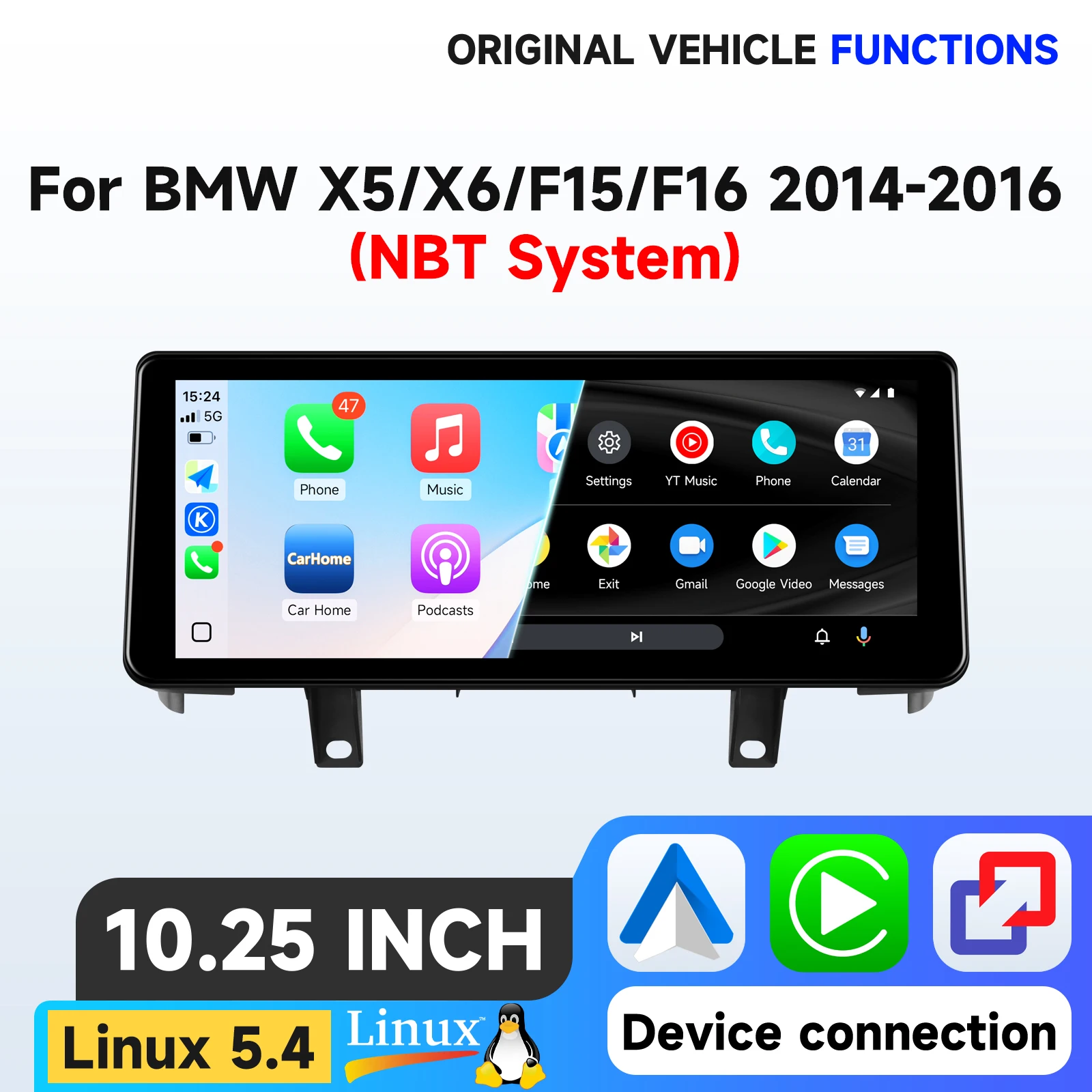 Hizpo 12.3'' Draadloos CarPlay Android Auto Multimedia Scherm voor BMW X5 F15 X6 F16 2014-2018 NBT EVO Systeem Touch Display Airplay Autoradio Speler Stereo GPS Navigatie Audio Originele Auto CD
