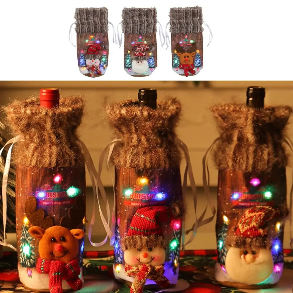 Reusable Christmas Wine Bottle Cover Exquisite Luminous Wine Bottle Pouch Flannelette Santa Claus Snowman Elk Champagne Wine Bag