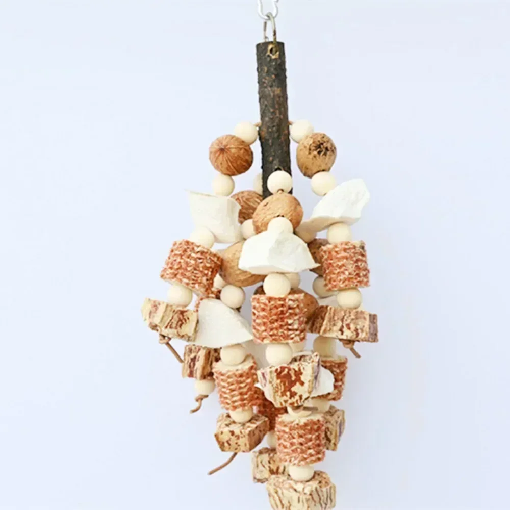 Bird Toys with Pinecones Cuttlefish Bones Beech Wood Nuts Teething Chew Toy For Parrot Parakeets Cockatiels Love Birds Supplies