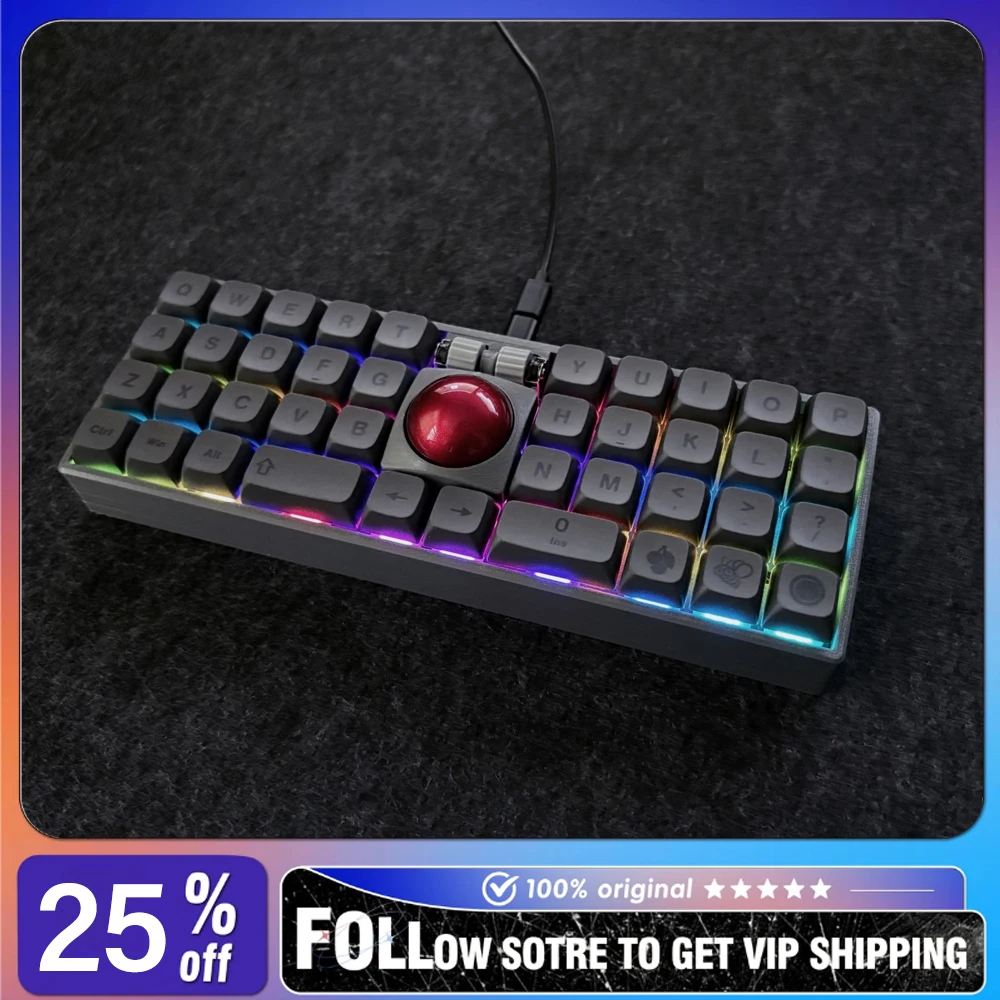 WK 40 BALL Wired Compact Split Keyboard/Kit with Trackball RGB Ergonomic Supports Remapping Keys for Vial Separate Mouse Buttons