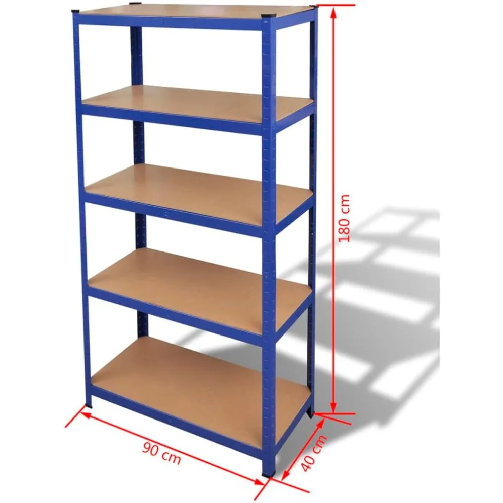 Rak Penyimpanan 5-Lapisan dari Logam dan Kayu Rekayasa untuk Garasi, Rak Hemat-Ruang, Kelas Komersial, Biru