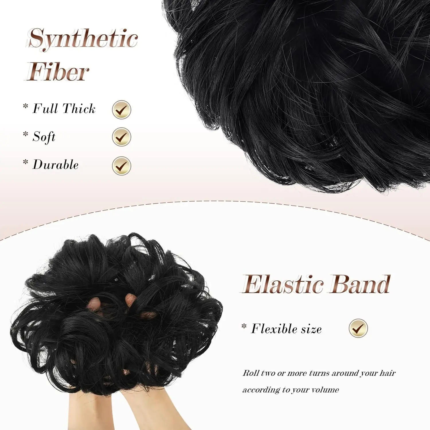 Synthetic Hair Bun Extensions Messy Curly Elastic Hair Scrunchies Hairpieces Synthetic Chignon Donut Updo Hair Pieces for Women