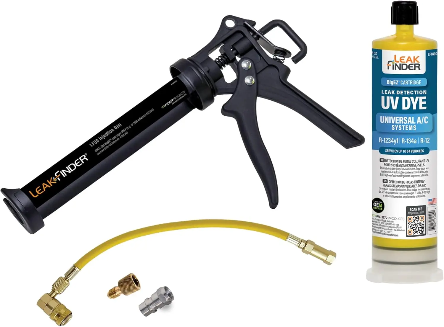 

Набор для обнаружения утечек в кондиционерах с красителем 8 унций, инжектором для герметика, соединителем для шланга R134A - Сделано в США