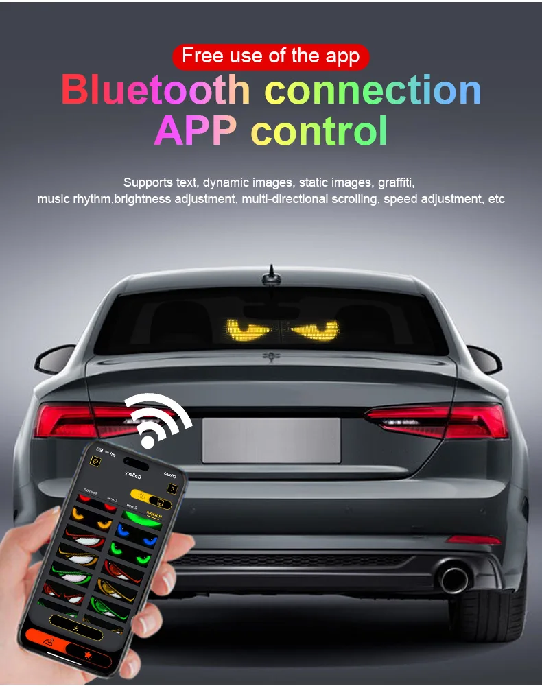 1/2 Stück Teufelsaugen-Licht USB-betriebenes LED-Matrix-Panel DIY Programmierbares Flexibles LED-Display mit App-Steuerung für Auto-Windschutzscheiben – Detail 6