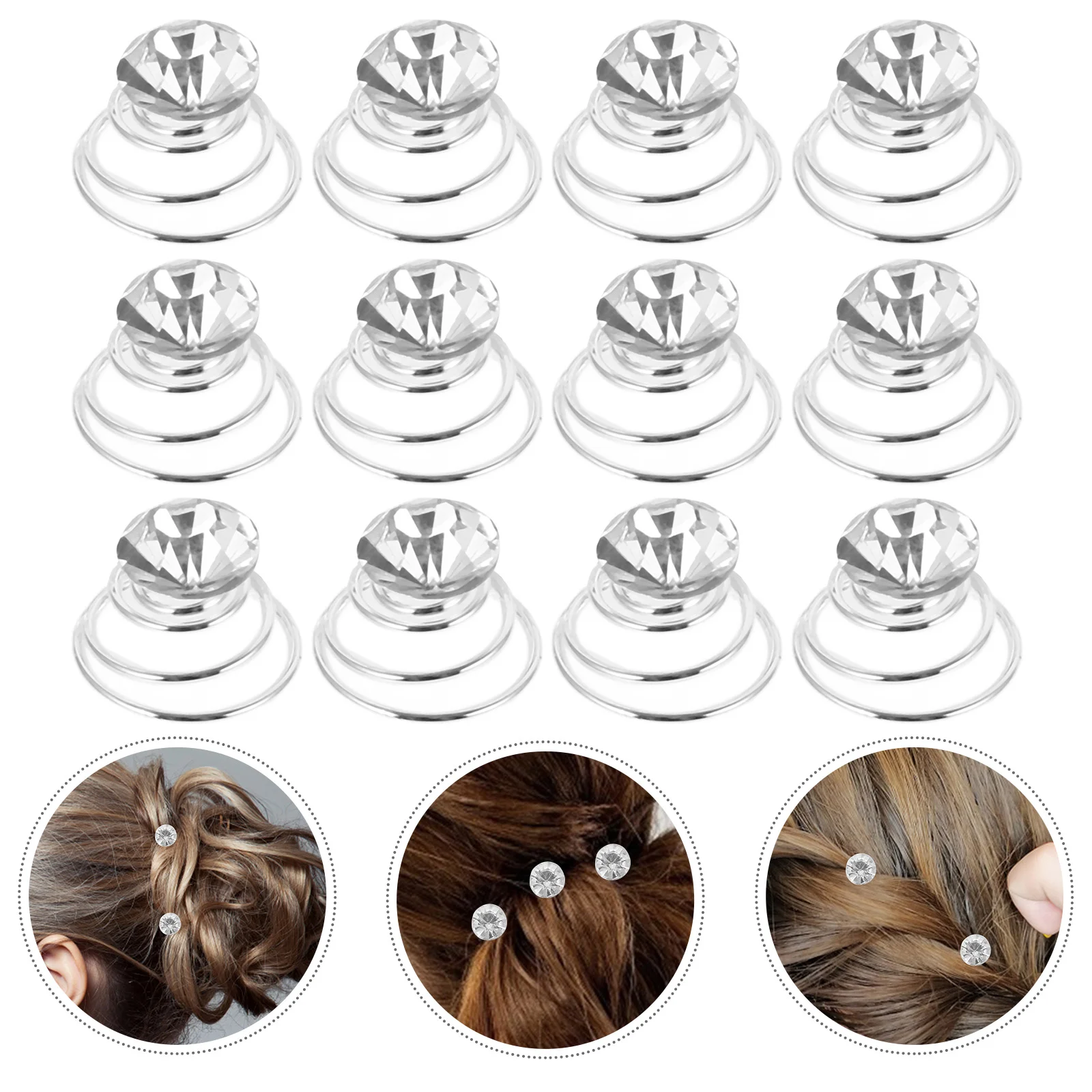 

12pcs Ladies Rhinestone Hair Pin Metal Coil Spiral with Decoration for Wedding Prom Party Birthday (silver)