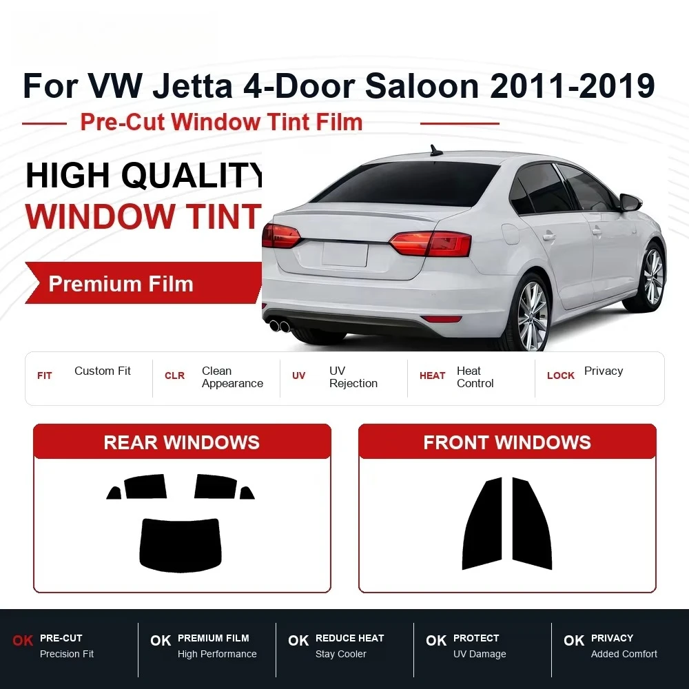 Premium Pre-Cut Privacy Window Film For VW Jetta 4-Door Saloon 2011-2019 Front & Rear Windows, Rejects UV Rays And Unwanted Heat