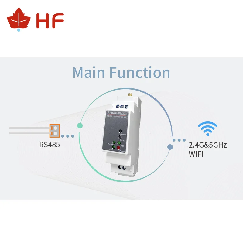 DIN-Rail Port seri RS485 ke 2.45 5G WiFi Converter Server PW31B AC110V ~ 220V atau DC mendukung Modbus TCP ke RTU MQTT