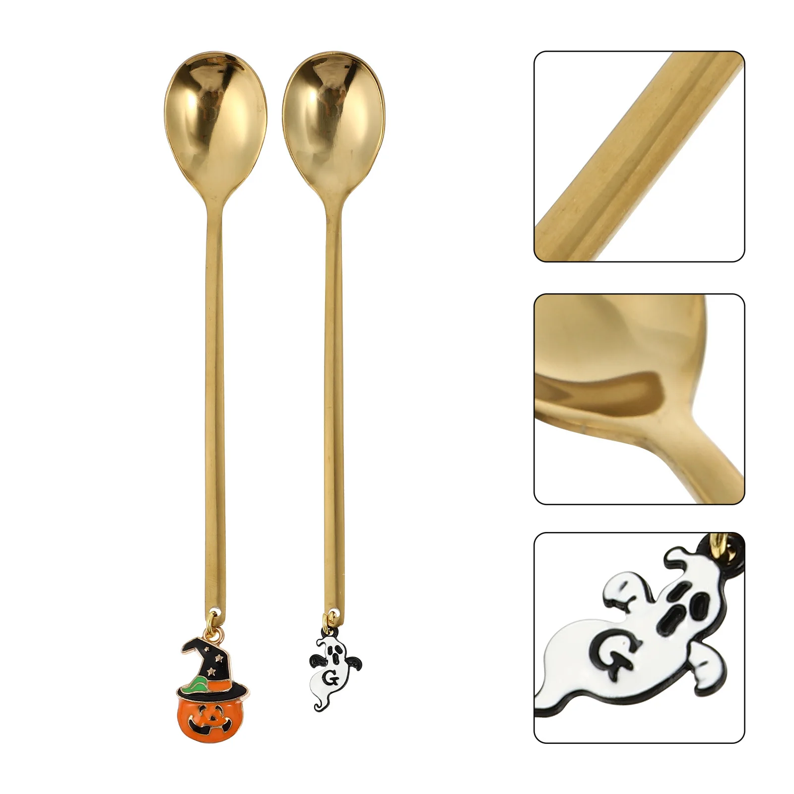 

4Pcs Halloween Pumpkin Spoons Stainless Steel Dessert Coffee Spoons Integrated Molding Smooth Surface Easy to Clean
