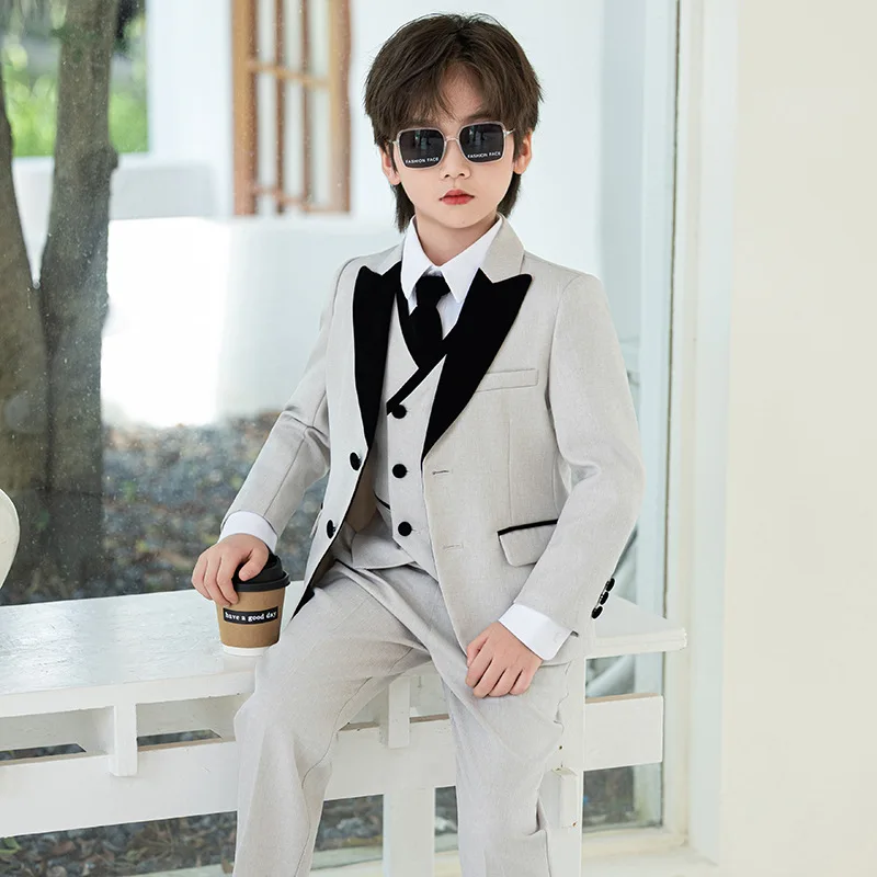 Spring Autumn Boys British Style Suit Set Flower Girl Wedding Dress Children Piano Host Recitation Gentleman Costume