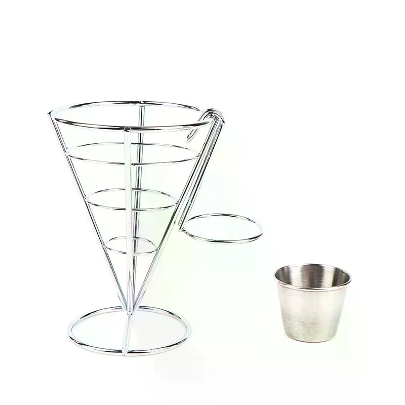 1 Set Stainless Steel French Fry Stand Cone Basket Holder for Fries Fish and Chips and Appetizers Kitchen Accessories Organizer