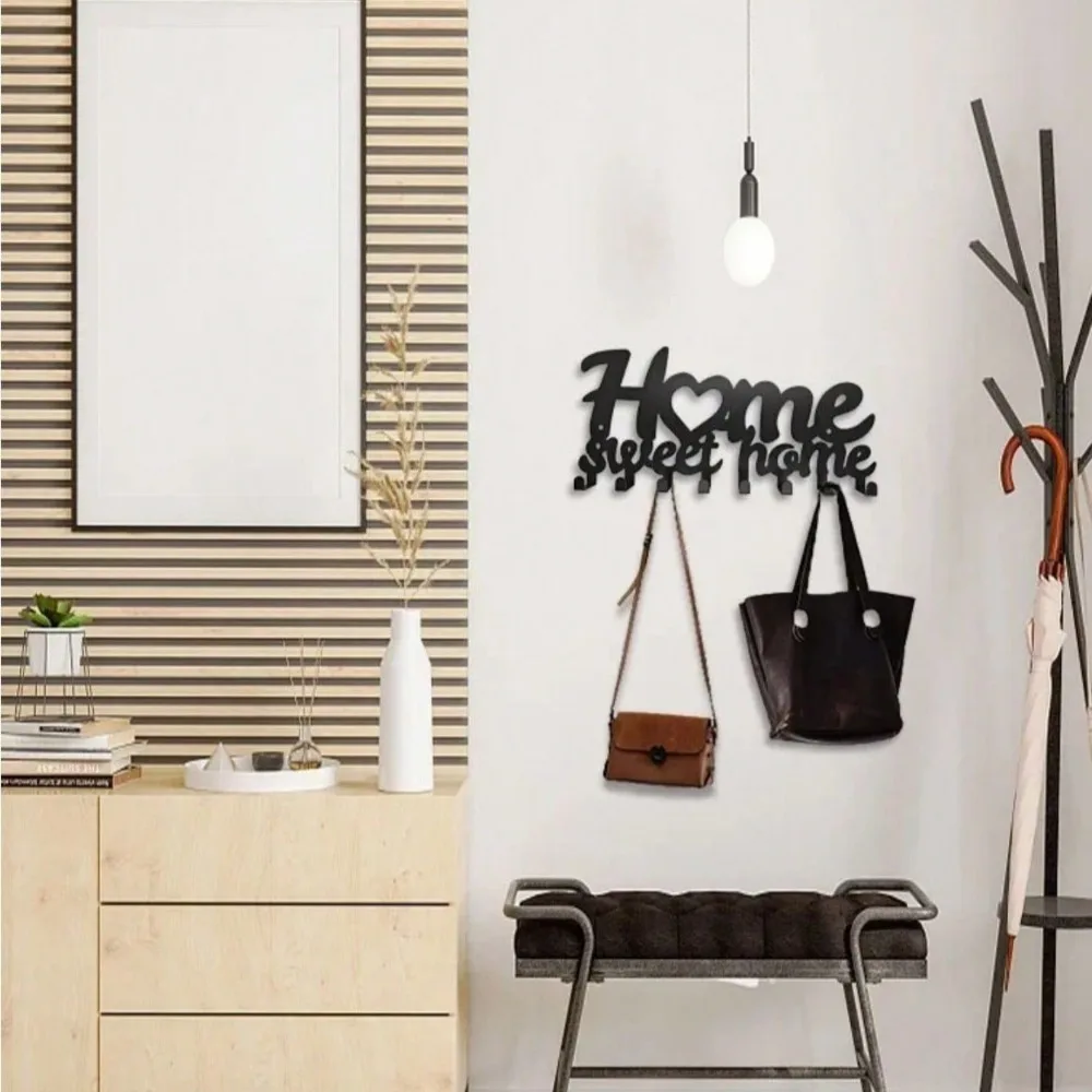 1 PC Sleek Black Metal Wall Hooks - Creative Kitchen Towel Holders for Home, Distinctive Personalized Gift for Friends & Family