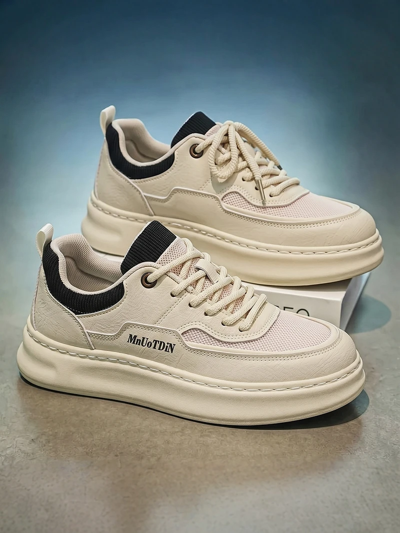 

Men's Summer Breathable Mesh Anti-slip Casual Shoes Thick Bottom Hong Kong Style Leisure Heightening White Trendy Shoes