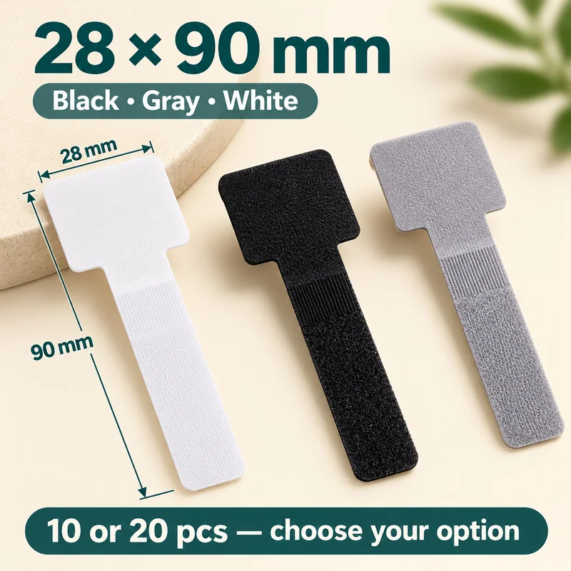 10/20PCS Self Adhesive Cable Ties 28x90mm Reusable Nylon Hook Loop Cord Organizer Straps for Desk USB Wire Office Management