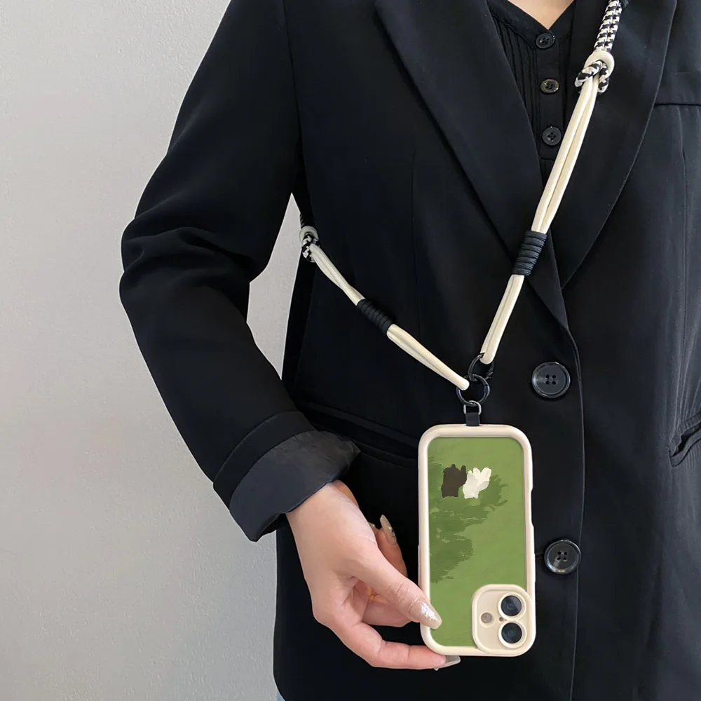 Cxd 5 جديد الكرتون القط Crossbody الحبل آيفون 16 15 14 13 12 11 17 برو ماكس XS ماكس XR 7 8 زائد المعصم سلسلة غطاء الهاتف