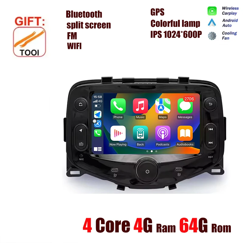 For Peugeot 108 Toyota Aygo Citroen C1 2016-2020 Android OS Carplay Auto Radio Multimedia Stereo Player 4G WiFi GPS Navigation