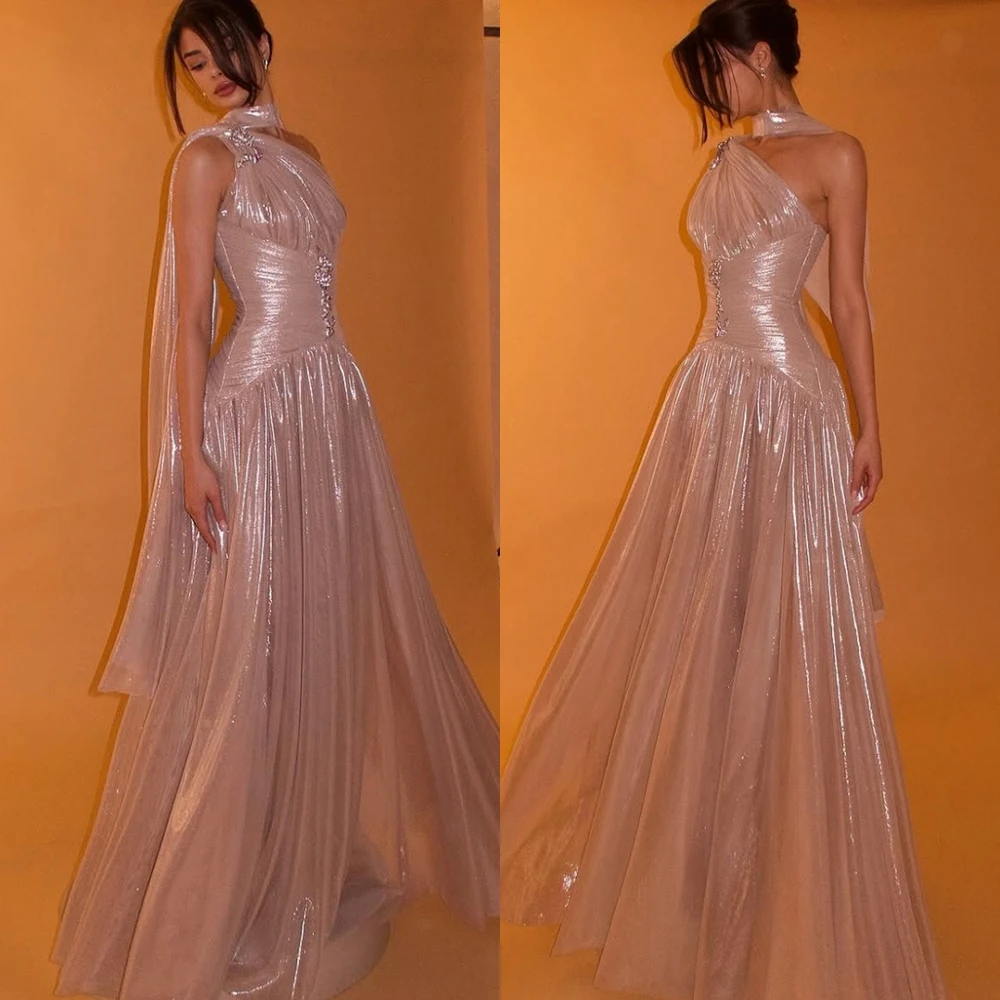 Personalizado luxo organz a linha vestido de noite clássico um ombro sem mangas vestidos de baile sexy vestidos de ocasião especial