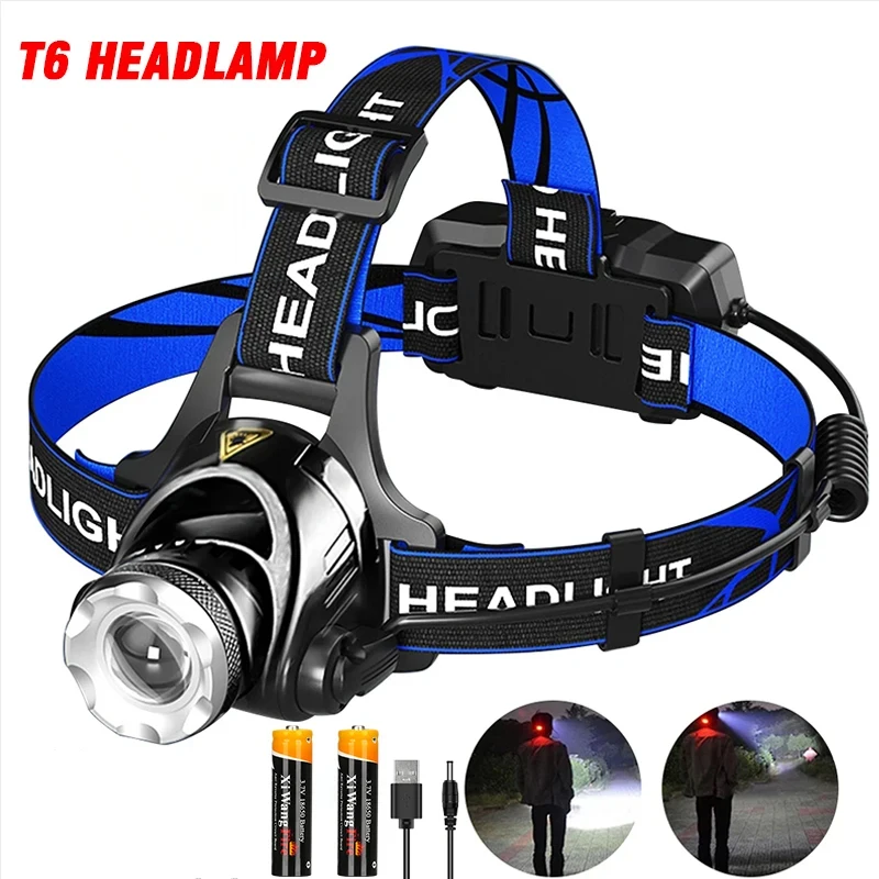 Powerful LED Induction Headlamp USB/DC Rechargeable Super Bright Head Flashlight Outdoor Camping Fishing Hunting Headlight