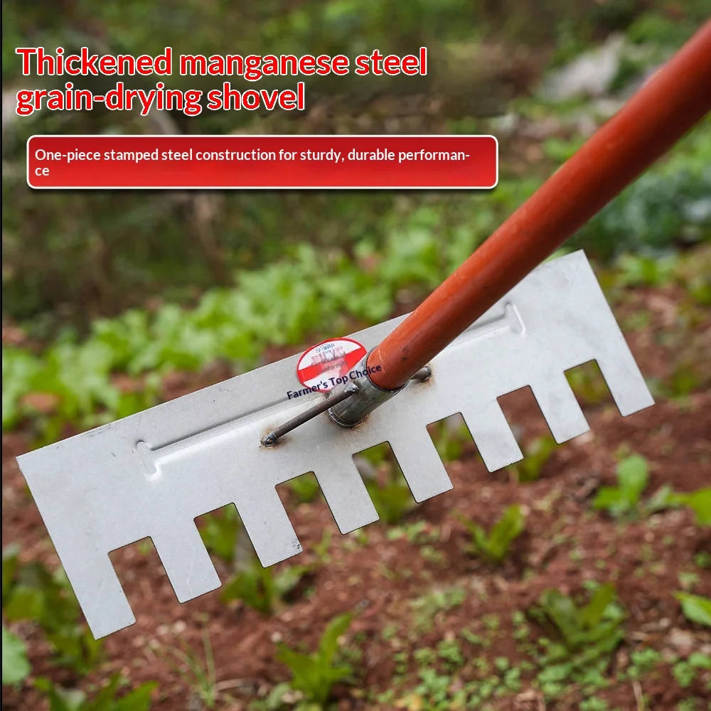 Manganese Steel Multi-Functional Grain Drying Farm Tool Outdoor Snow Removal Thickened Rake for Cereal