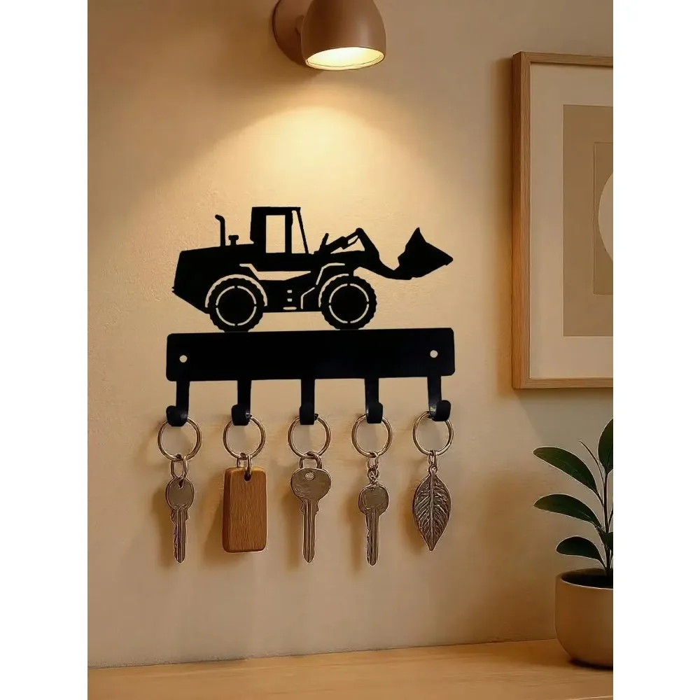 CIFBUY Pretty Wheel Loader Metal Wall Hook Rack Construction Vehicle Silhouette Wall Mount Coat Key Hook Kids Room Decor