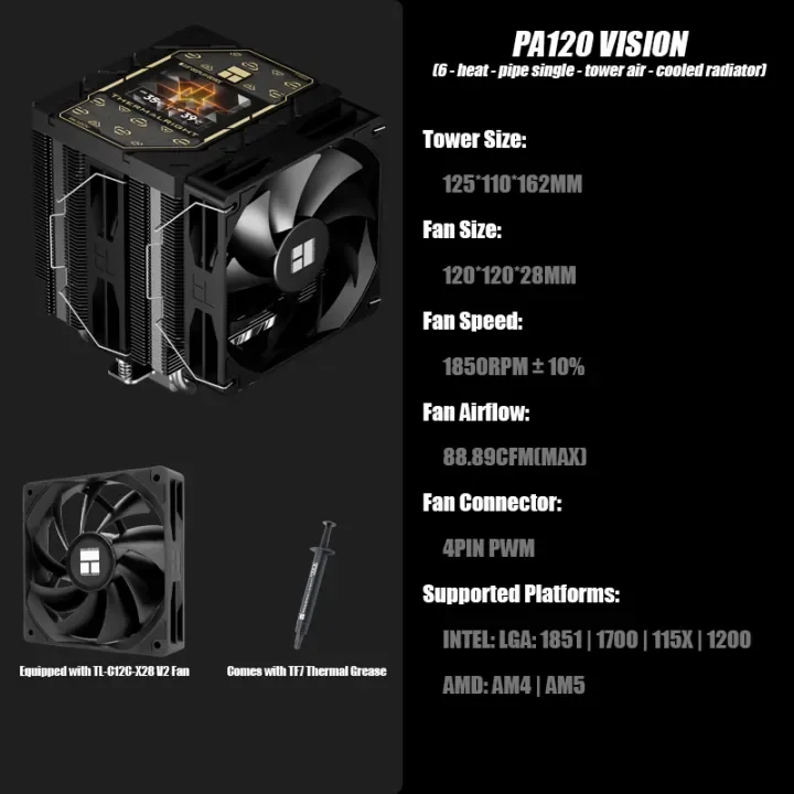 Thermalright Peerless Assassin 120 VISION ARGB BLACK AGHP GEN5.0 2.8-inch LCD Display 6 Heat Pipes CPU Cooler