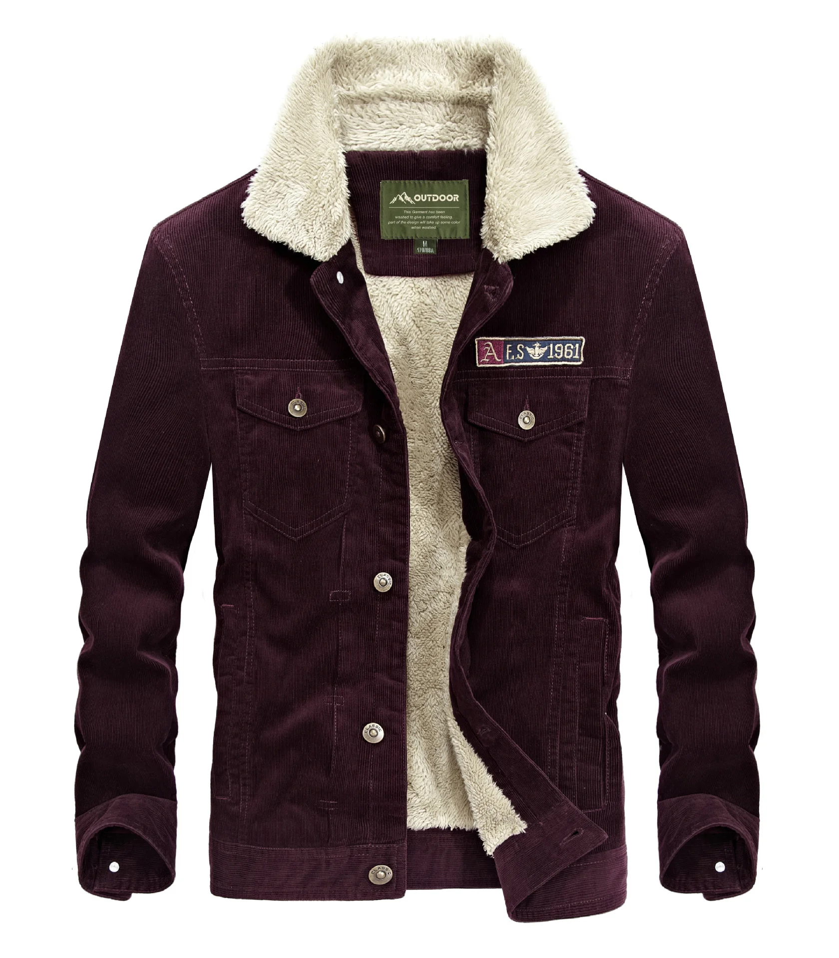 2024 Mens Winter Warm Corduroy Coats Fleece Lined Jacket Thickened Velvet Outwear For Male