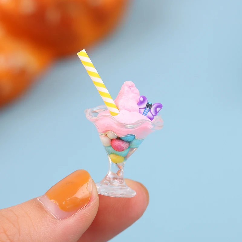 1Pcs 1:12 Dollhouse Miniature Ice Cream Model DIY Scene Kitchen Food Accessories For Doll House Decor Kids Pretend Play Toys