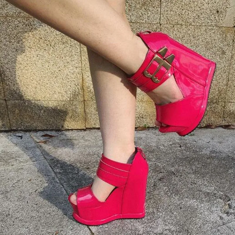 

Роскошные летние женские римские сандалии, сандалии на танкетке с толстой подошвой, женские туфли с открытым носком и ремешком на щиколотке, женские туфли на высоком каблуке 14 см