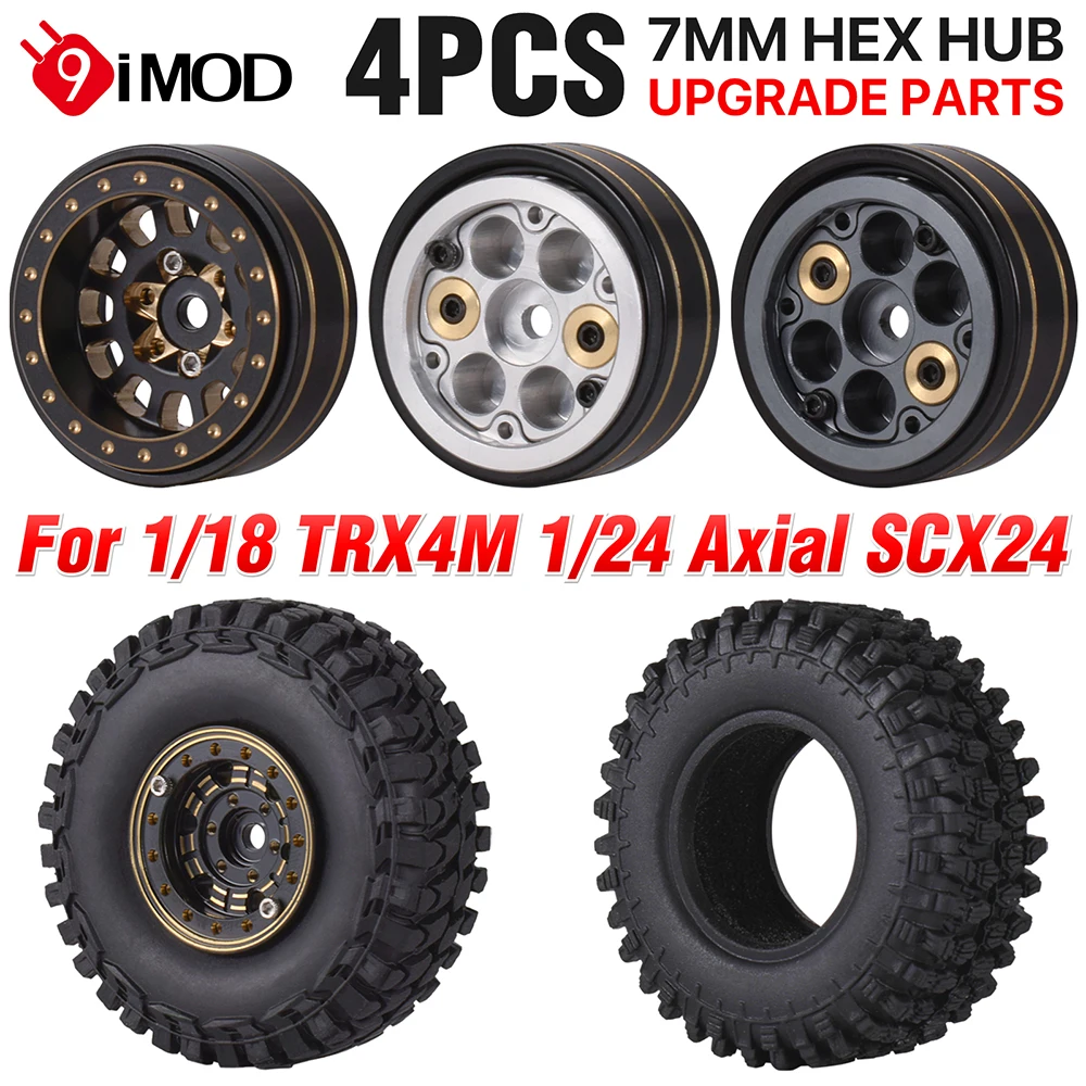

9imod Brass Wheel Rim Beadlock Hub Wheel Rubber Tires Tyres Wheel Rim for 1/18 TRX4M 1/24 SCX24 Wltoys XK 2428 RC Crawler Car
