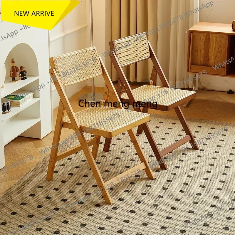 Silla de Comedor Plegable A178 de Ratán, Taburete de Madera Maciza Nanzhu para el Hogar, Silla de Comedor con Respaldo, Sillas para Comedor, Muebles Escandinavos