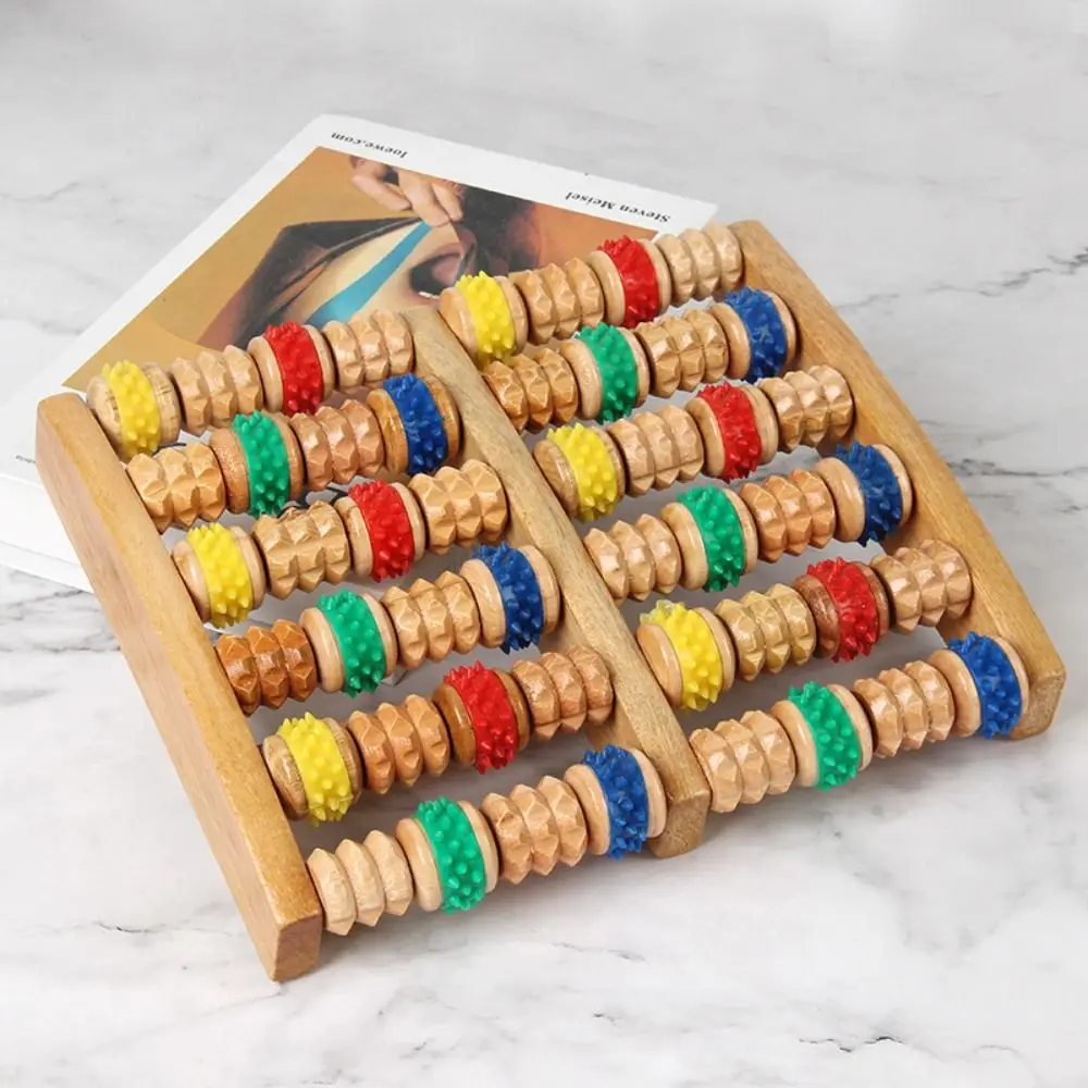 

6 Rows Feet Care Massager Wooden Stress Relief Foot Massage Wheel Channels Collaterals Roller-type Foot Massage Tools