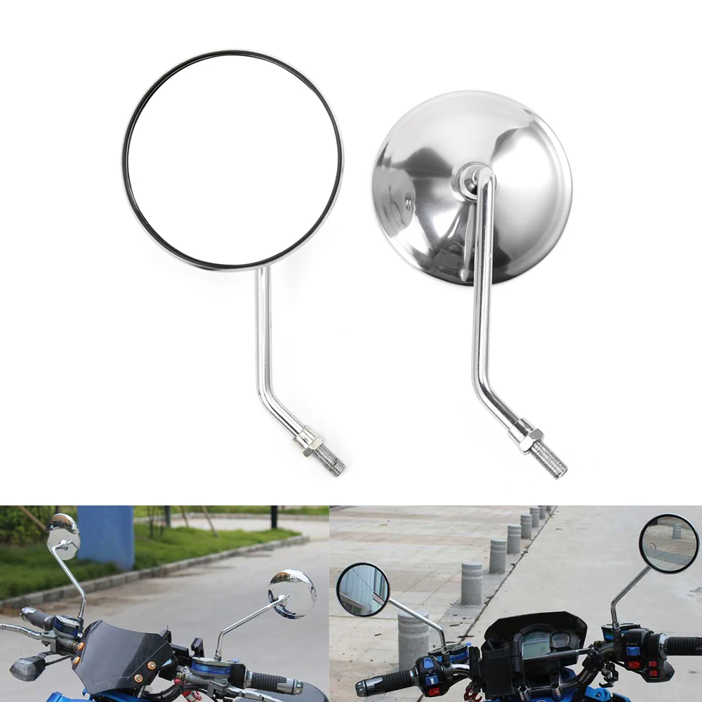 

2pcs 8/10mm Motorcycle Mirrors Round Mirror Motorcycle Long Stem for Kawasaki Yamaha Suzuki Ducati Motorcycle Rear View Mirrors