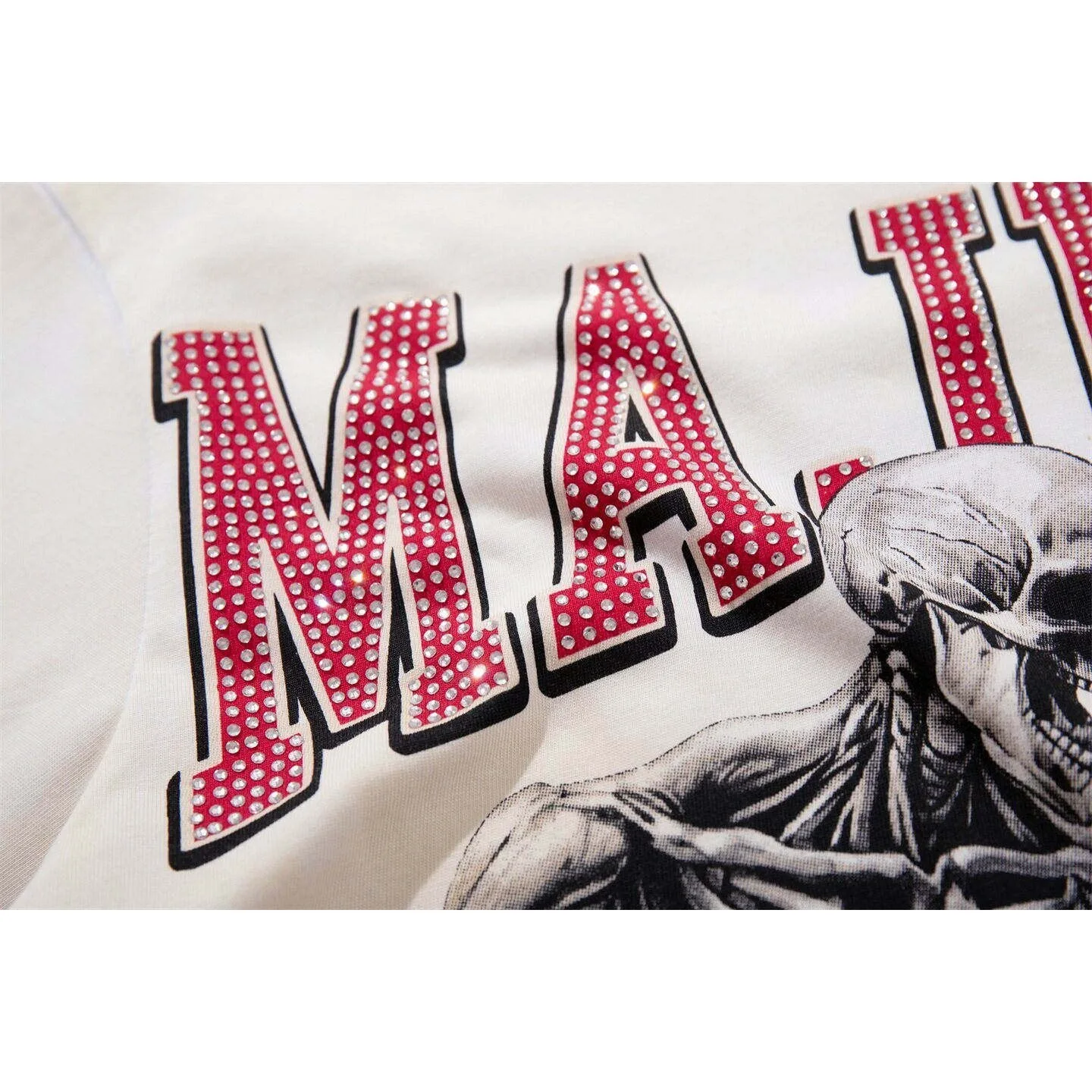 MAJESTIK Boxing Skull Print Men's and Women's Loose Vintage Retro Beaded Lettering Casual Short-Sleeved T-Shirt for Summer