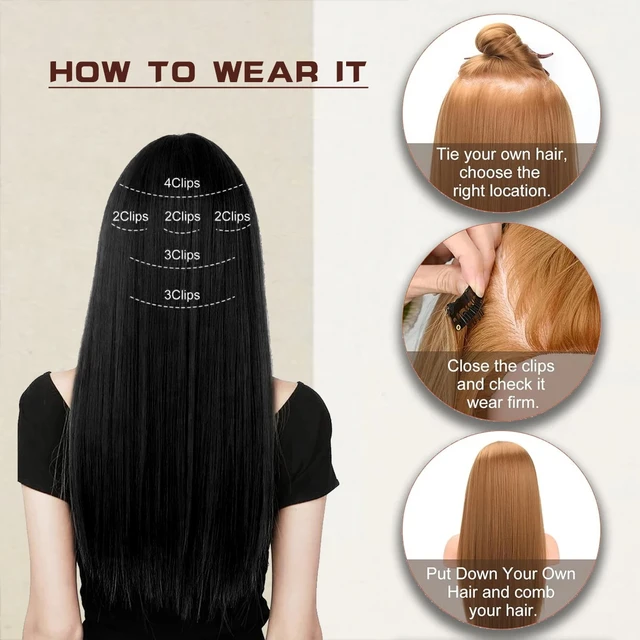 Synthetic 6pcs/set Long Straight Hair Extensions Ultra-Invisible Full Head Clip in Hair Extensions 24Inch for Women Daily Wear 4