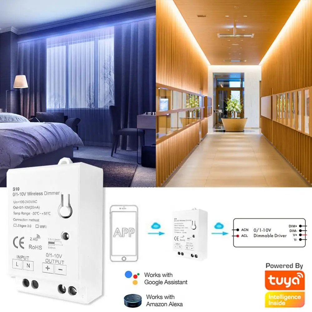 Controlador de atenuación ZigBee con WiFi, atenuador de potencia regulable LED de 0-10V, CA de 100-240V, aplicación Smart Life, Control remoto por