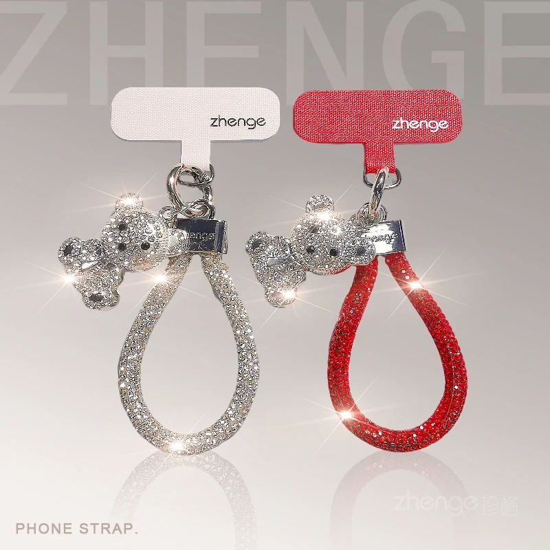 

Ремешок для телефона с кольцом, украшенным стразами, женский, премиум-класса, с подвеской-медведем, уличный, с защитой от потери, на палец