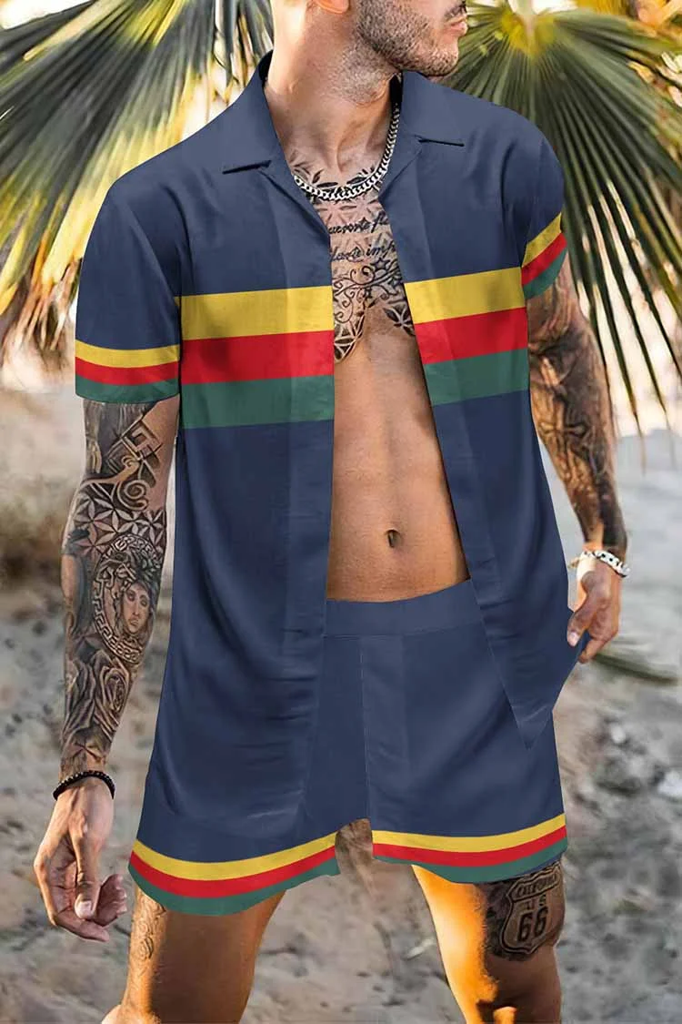 Fashion Hawaiian Suit Print Men Shirt 2Pcs Set luxury 3D Print Holiday Set Short Sleeve Casual Shirt Beach Two Piece Man Sets