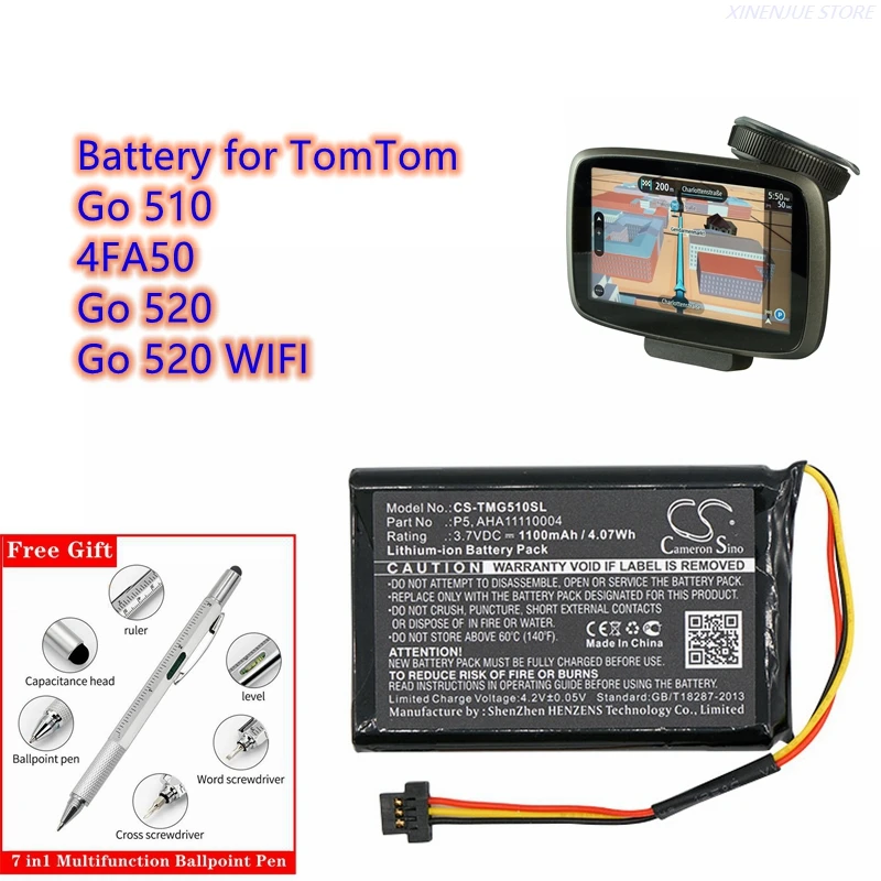 Batteria Di Ricambio 1350mAh Per Navman ICN 510, 520, 530, 550 - CS-ICN510SL, Li-ion 3.7V, Sostituisce E3MT07135211 - 2