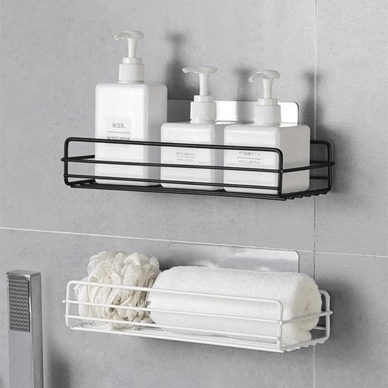 Shower Caddy Basket Shelf Traceless Adhesive Shower Wall Shelf Rustproof Bathroom Shower Storage Organizer Bathroom Accessories