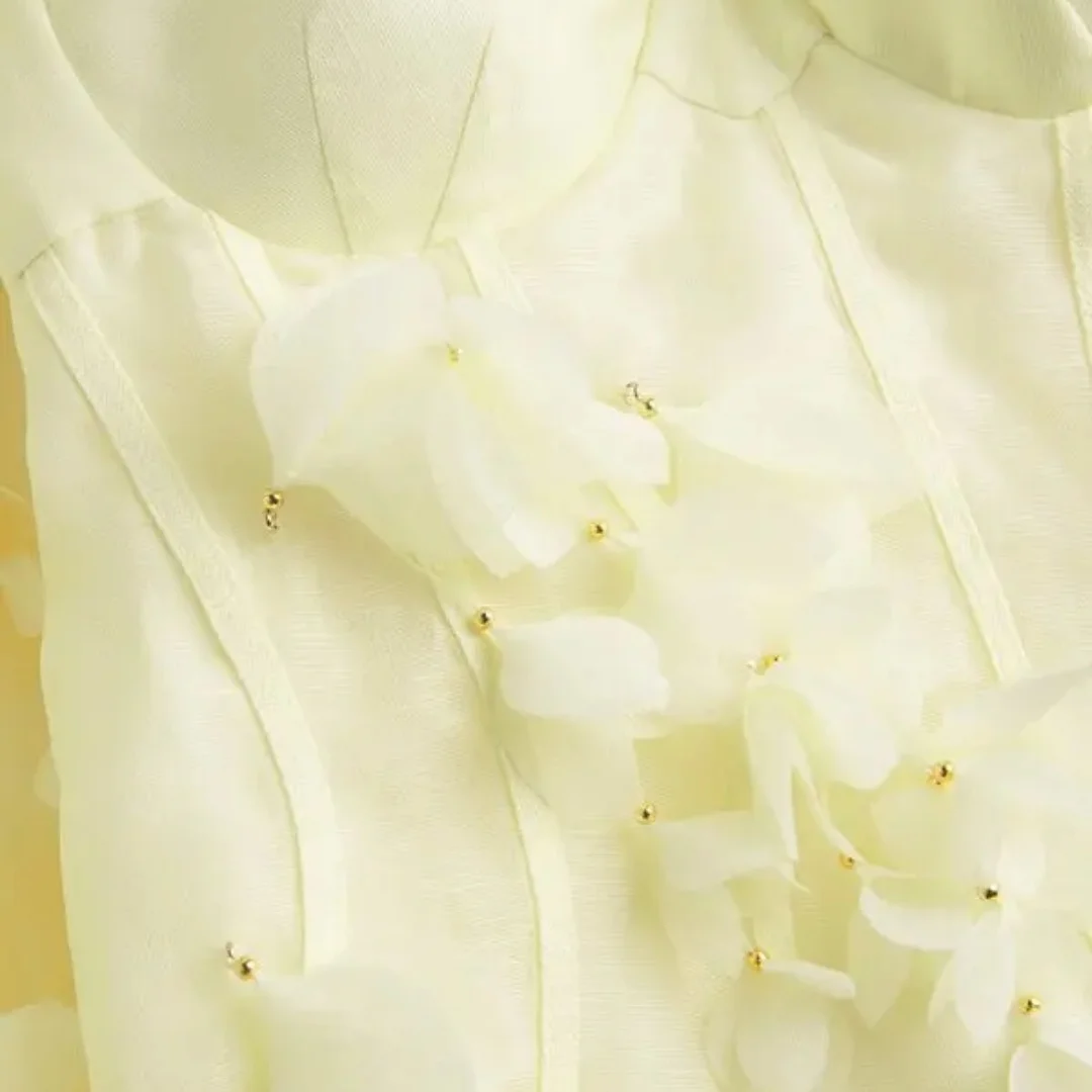 อแมนดา ชุดราตรีสีเหลืองแบบสั่งตัด ทรงเมอร์เมด ประดับดอกไม้ สายเดี่ยว แบบเวสติโดส เดอ โนเช่ เปิดหลัง ยาวระดับข้อเท้า สำหรับงานเลี้ยงอย่างเป็นทางการ ปี 2025