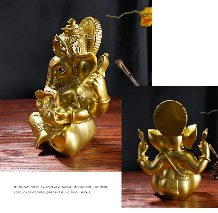 2023 آسيا تايلاند المنزل سيارة الذهبي غانيش الفيل إله الثروة النحت تمثال + حظا سعيدا كريستال الجديور تميمة #3