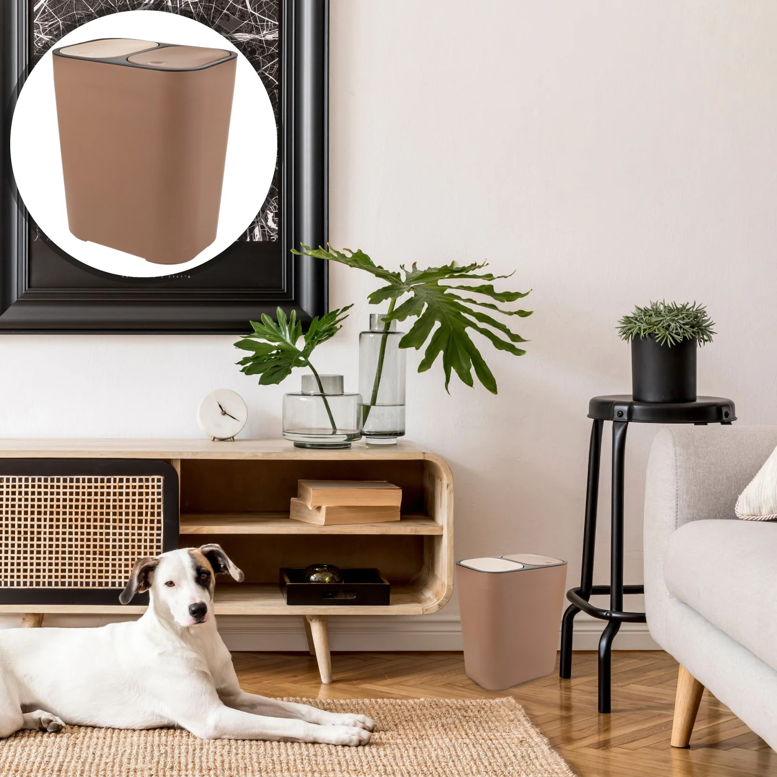 

Double Layer Trash Can 2-Compartment Plastic Garbage Bin For Wet Dry Waste Kitchen Office Home Use Modern Pp Material Easy Open