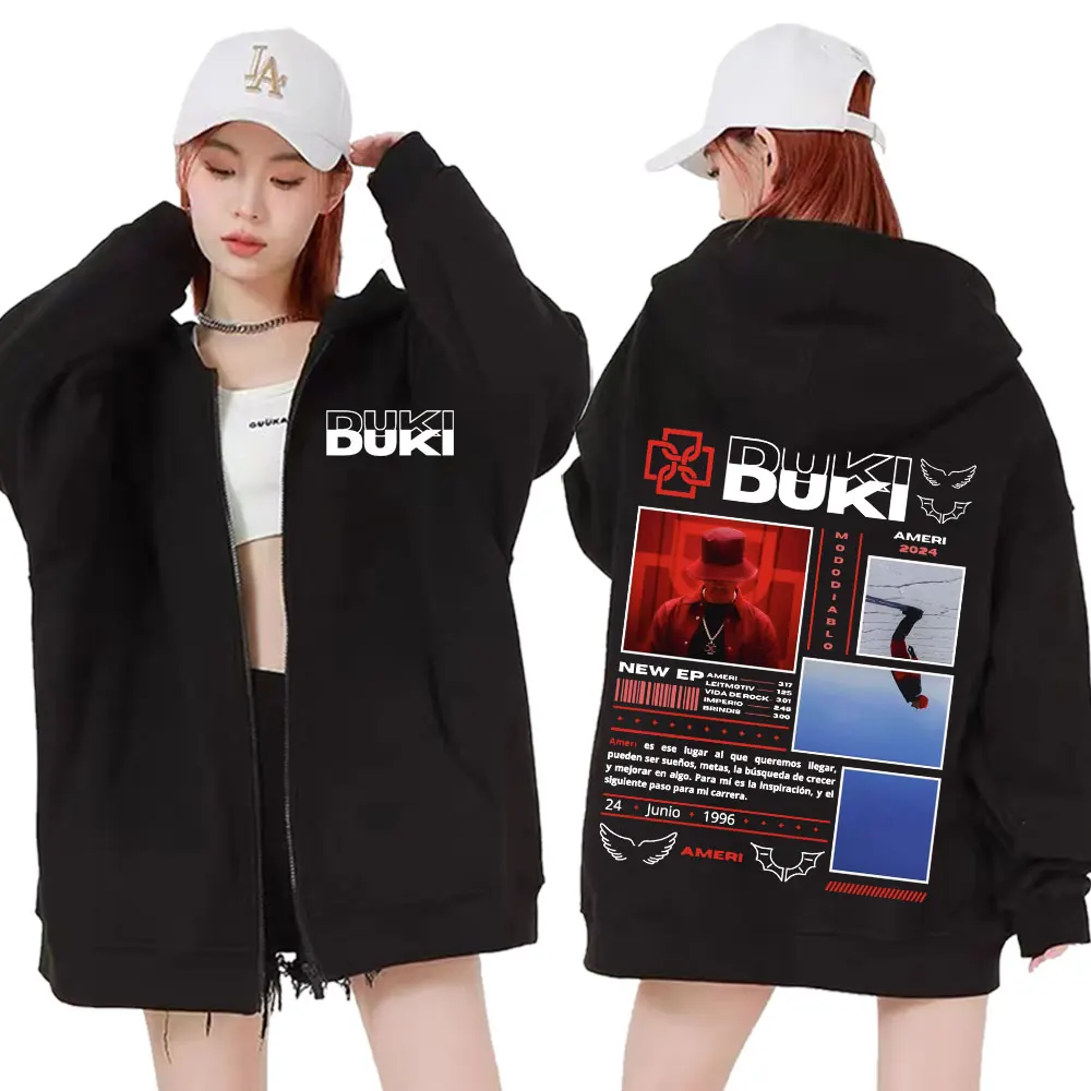 Rapper Duki Ameri 2024 Tour Zipper Hoodie Men Women Casual High Quality Jacket Sweatshirt Harajuku Hip Hop Punk Zip Up Pullovers