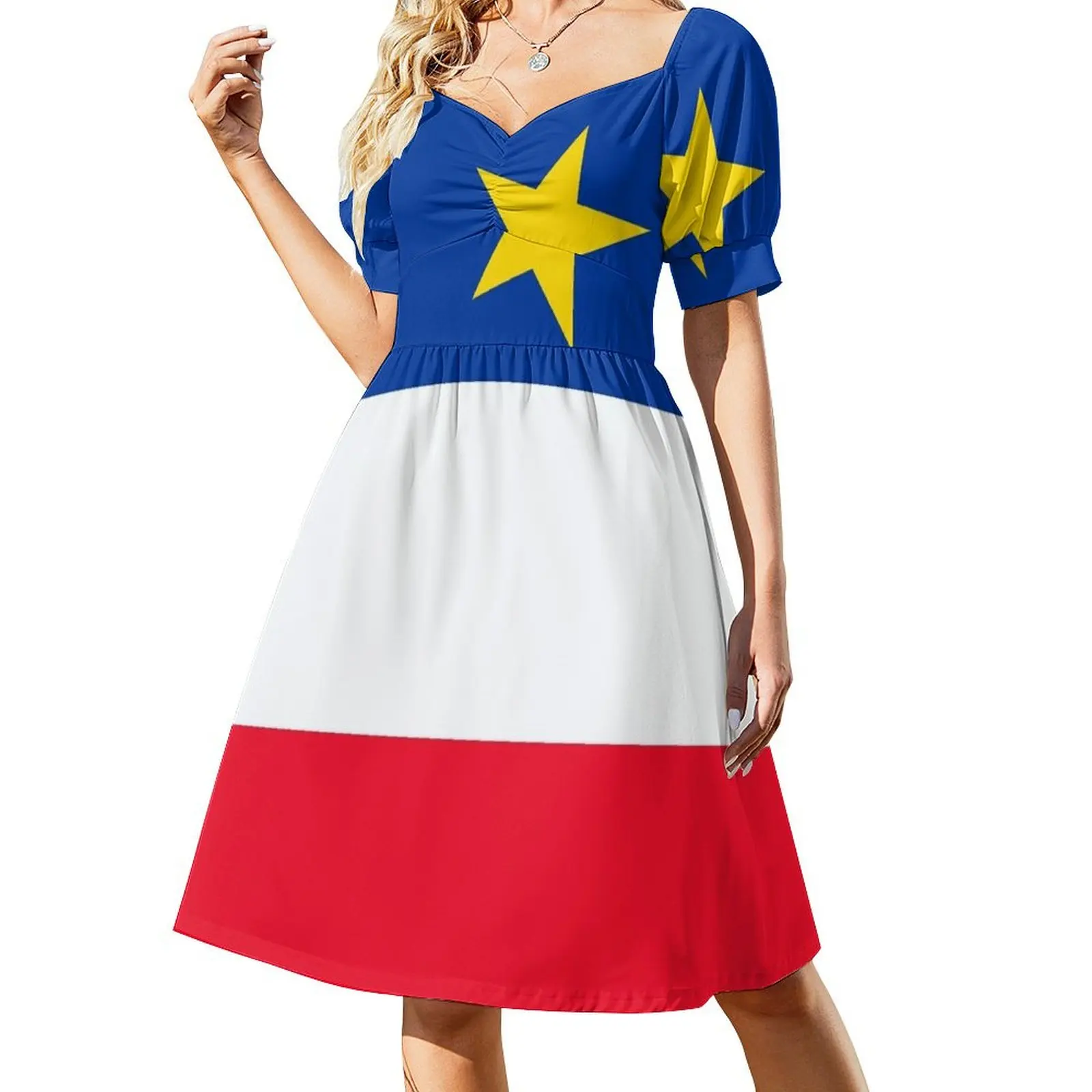 

Acadian Flag Short-Sleeved Dress ceremony dresses sensual sexy dress for women dresses for women 2025 beach dress