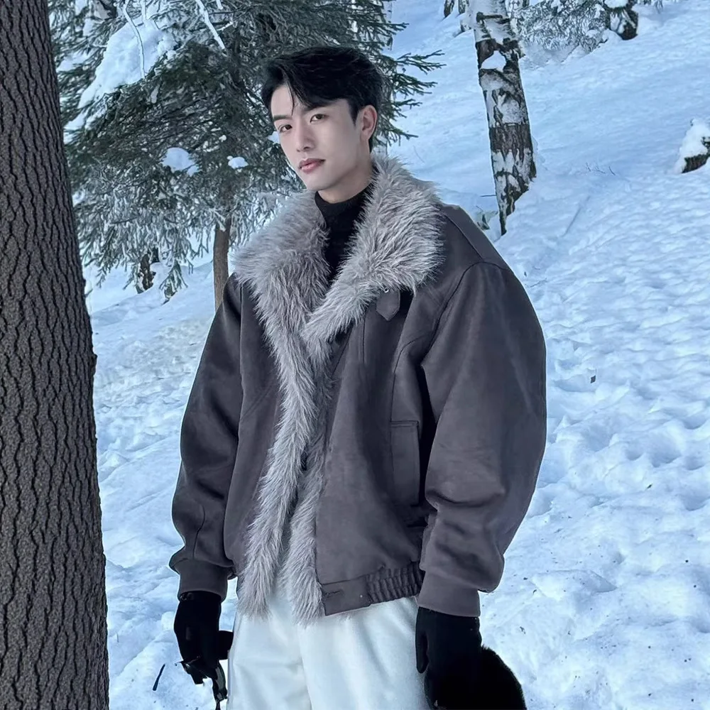 سترة رجالي مبطنة بالقطن من فراء النسر شتوية سميكة ودافئة وطية صدر السترة على الطراز الأمريكي تصميم معطف سترة ملابس خارجية